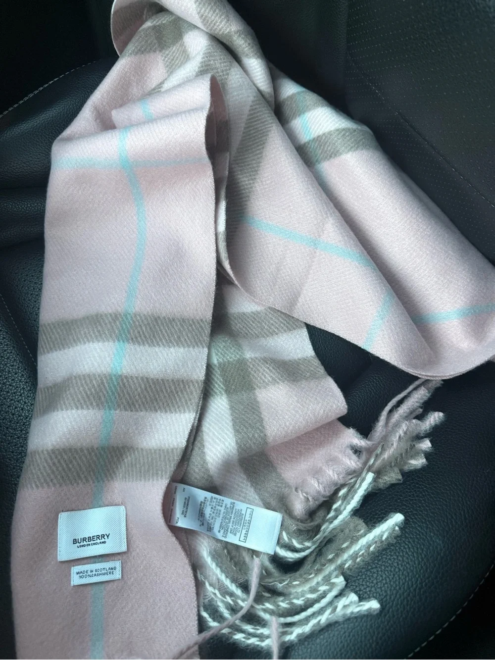 Burberry Pastel Pink Check Cashmere Wrap with Blue Accent